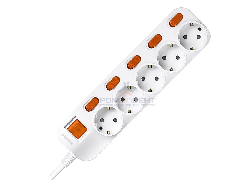 Anam Legrand e-Fren 5 Удлинитель с выключателем+ индивидуальным выкл.,шнур 1.5м, 16A, 250V