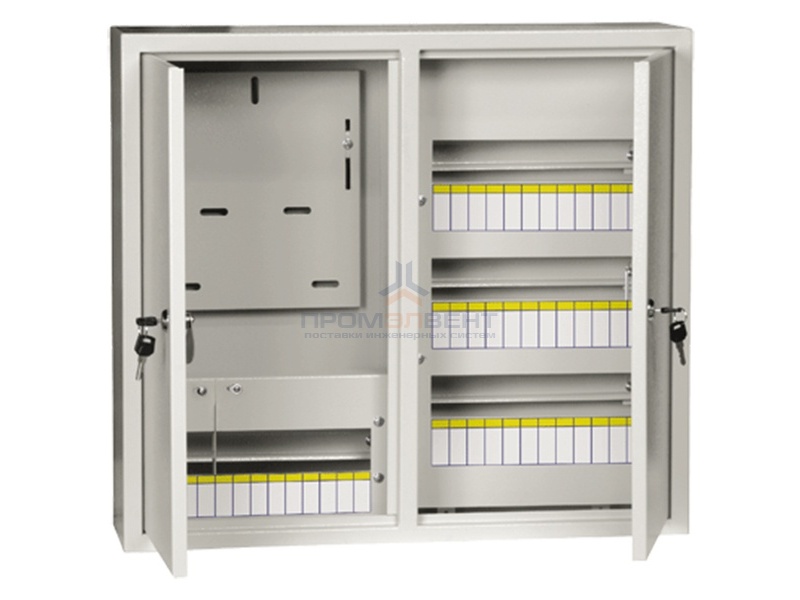 Щит металлический ЩУРн-3/48зо-1 36 УХЛ3 IP31 на 3-х фазный счетчик и 48 модулей навесной ИЭК